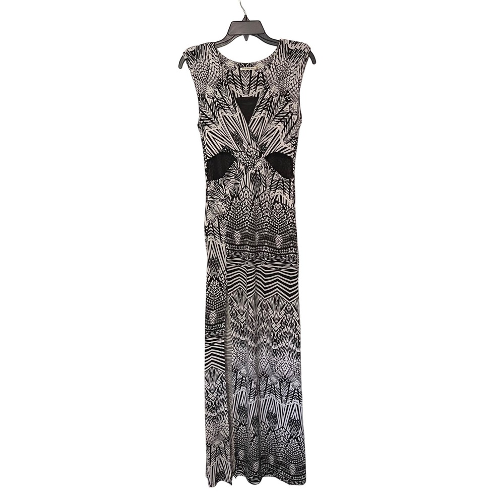 Mustard Seed Maxi Dress Black White Geometric Print Sleeveless Cutout Medium